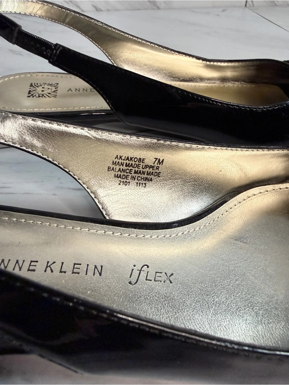 3/$50 Anne Klein Flex Jakobe Embellished Black Patent Slingback Flats Womens 7M